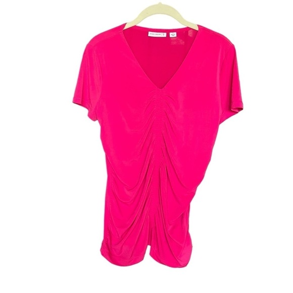 Susan Graver Liquid Knit v-neck middle rouched size small bright pink - Picture 1 of 12